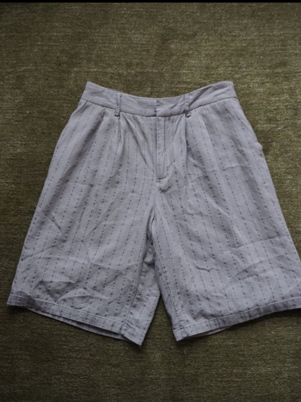 Fashion Nova Linen Blend Pleated Pinstripe Trouser Shorts – Gray